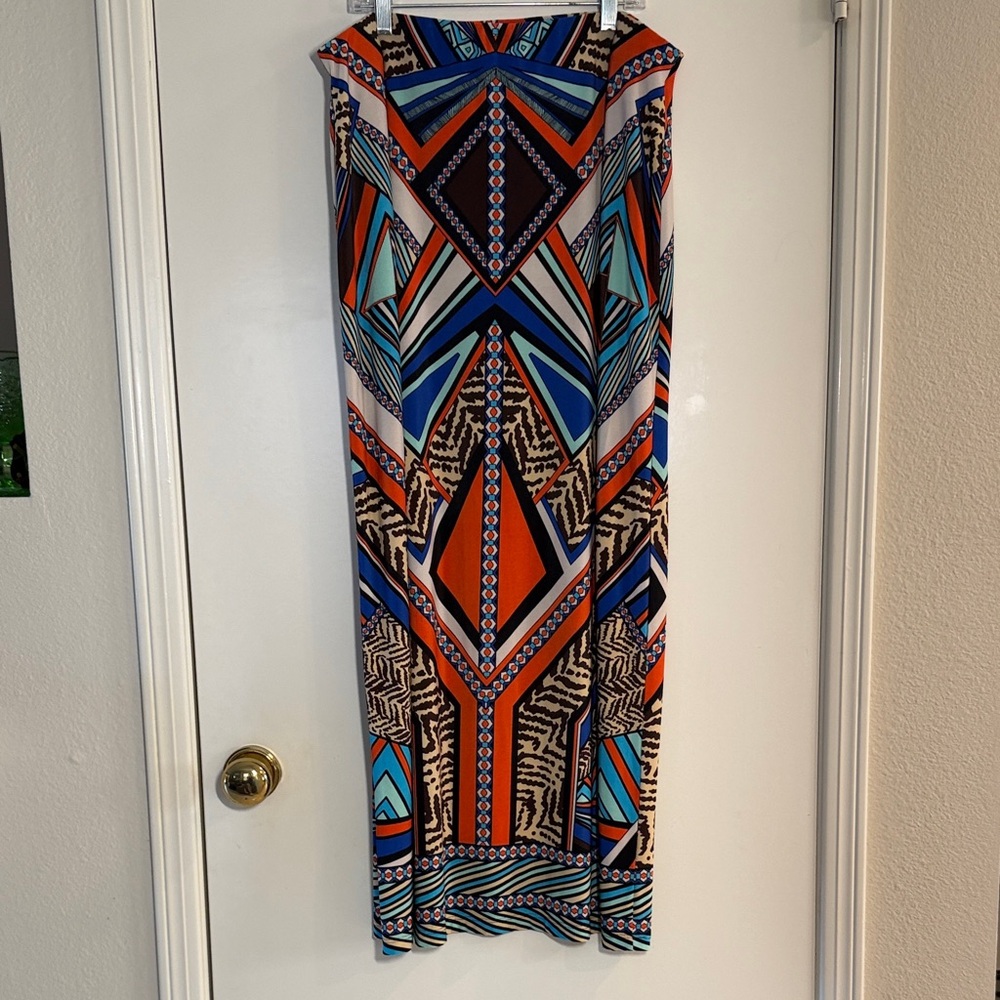 Chico's Women’s Aztec Animal Print Stretch Jersey Maxi Skirt Chicos Size 2